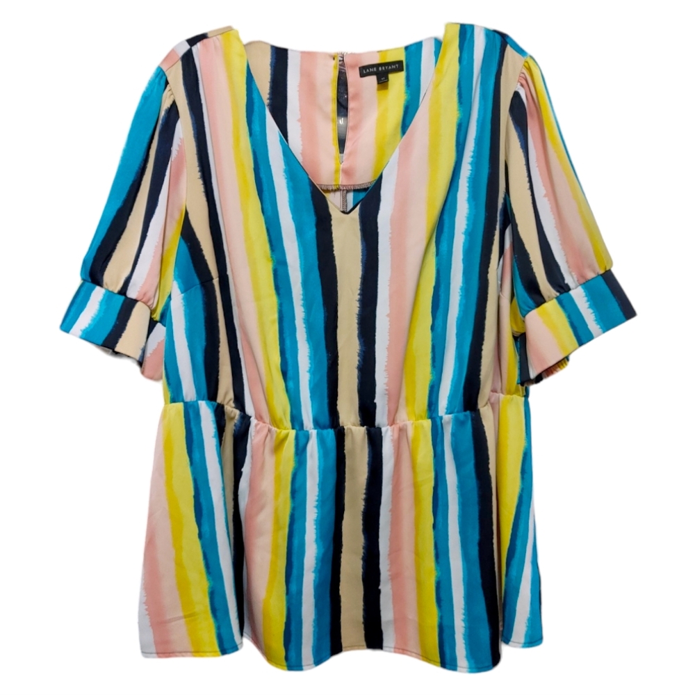 Lane Bryant Colorful Striped Short Sleeve Babydoll Top Women's Plus Size 22